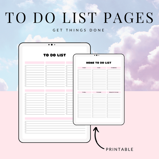 To do list sheets  - 12 pages